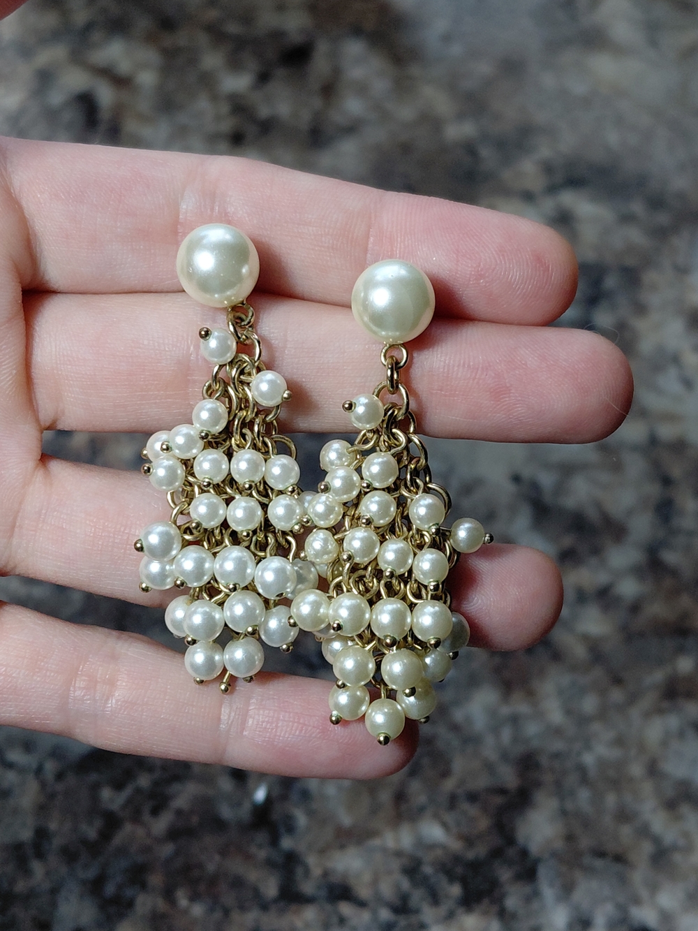 Vintage Faux Pearl and Gold Tone Cascade Chandelier Earrings